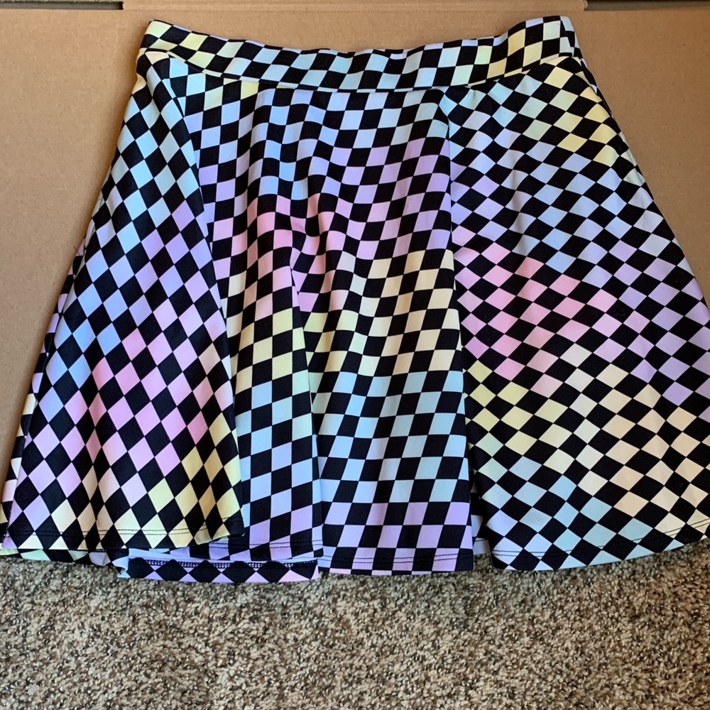 Rainbow Checkered Skater Skirt